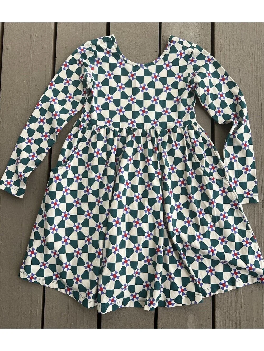 Hanna Andersson Emerald Green Fit and Flare Long Sleeve Dress Size 8